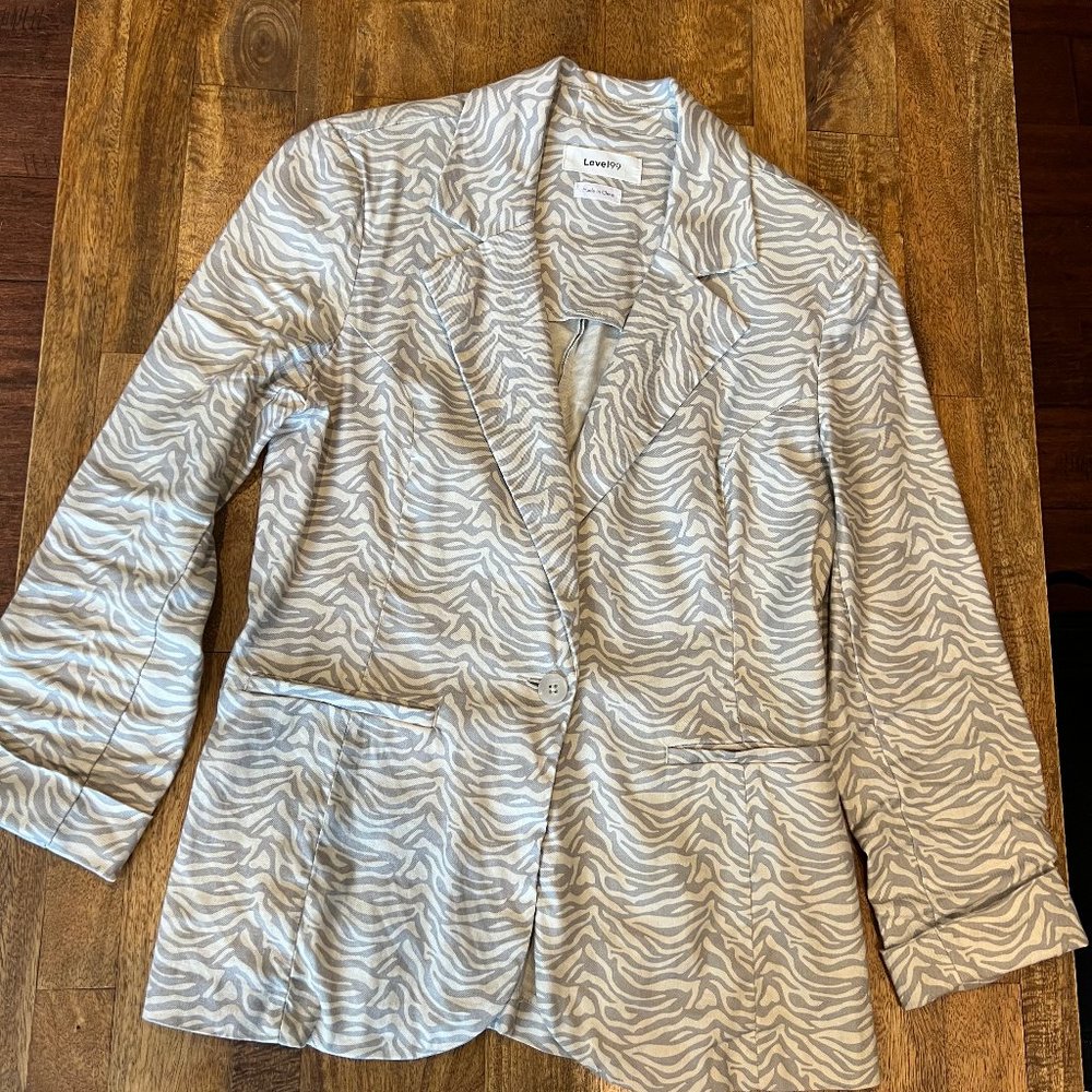 Level 99 Stretch Linen Grey/Off White Blazer, size small